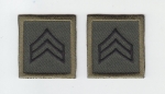 SGT Sergeant Chevron BLACK on OD GREEN collar patches 1 3/8"